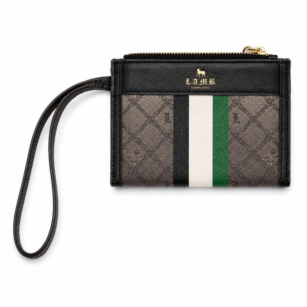 Vintage Y2K L.A.M.B. Gwen Stefani Wristlet Wallet Black Green Gold Clutch Zip Up